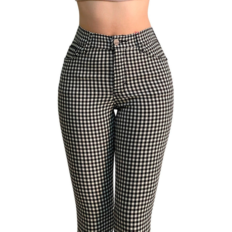 Pantalón Dama Cuadrado Corte Vaquero Tiro Alto