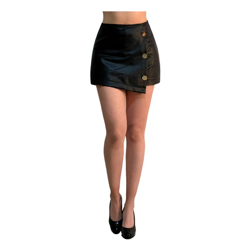 Falda Short Vinipiel Cruzado 3 Botones