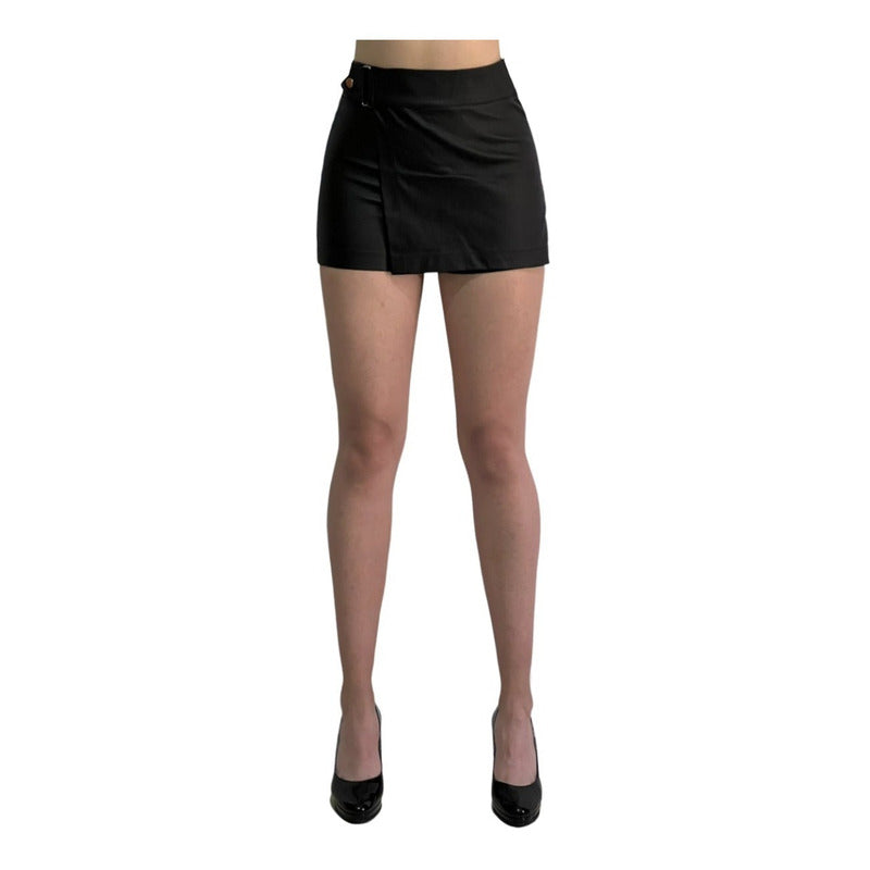 Short Falda 2 Piezas Con Broche Vinipiel + Negro Relieve