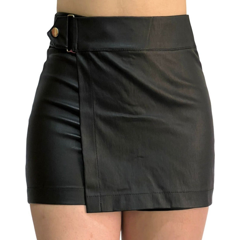 Short Falda 2 Piezas Con Broche Vinipiel + Negro Relieve