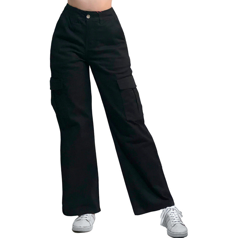 Jogger Cargo Mujer Wide Leg Gabardina Holgado