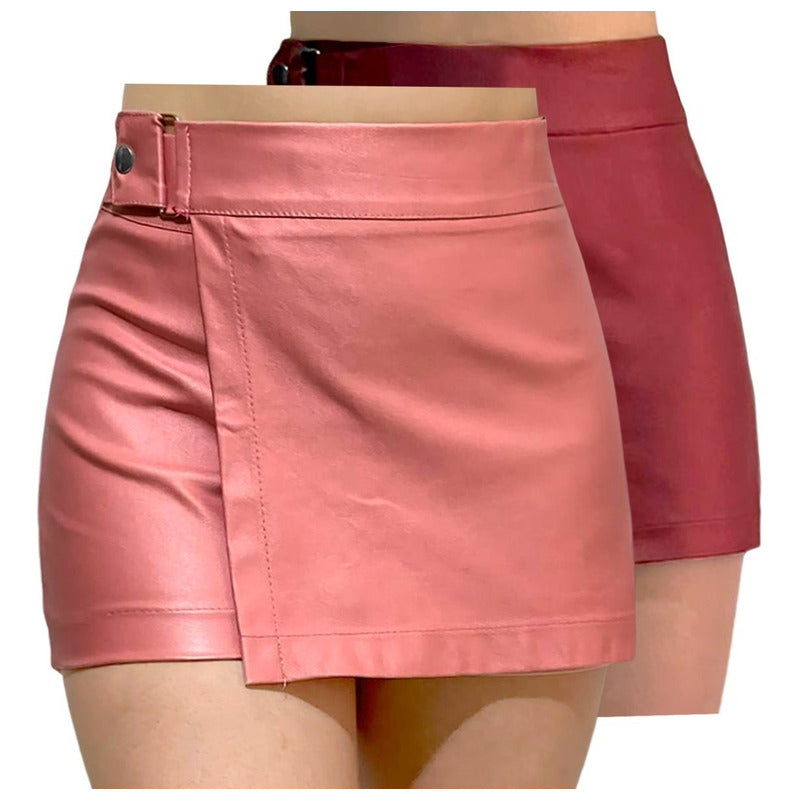 Short Falda 2 Piezas Con Broche Vinipiel + Negro Relieve