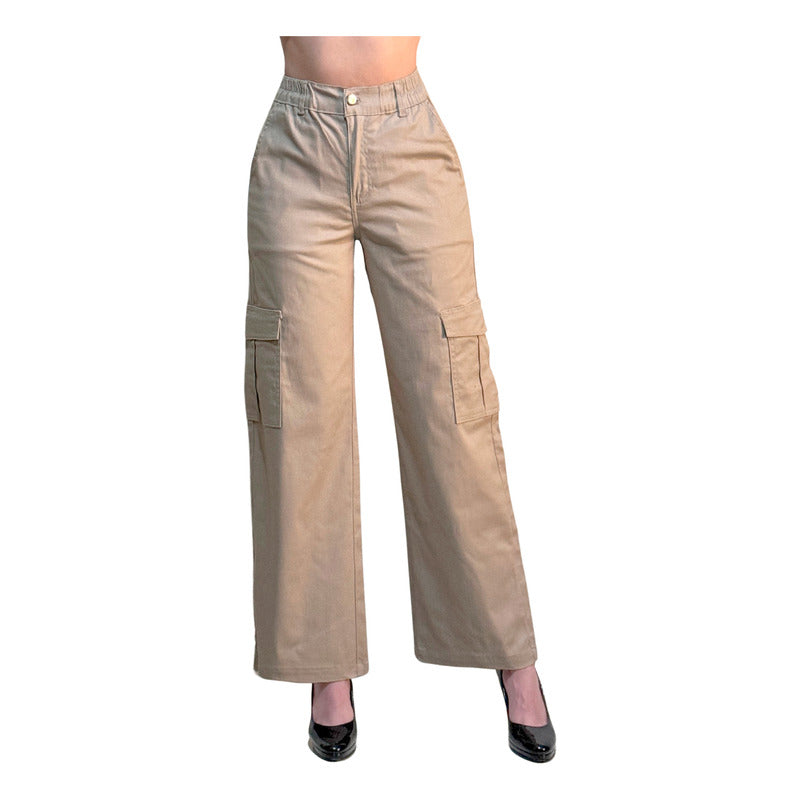 Jogger Cargo Mujer Wide Leg Gabardina Holgado