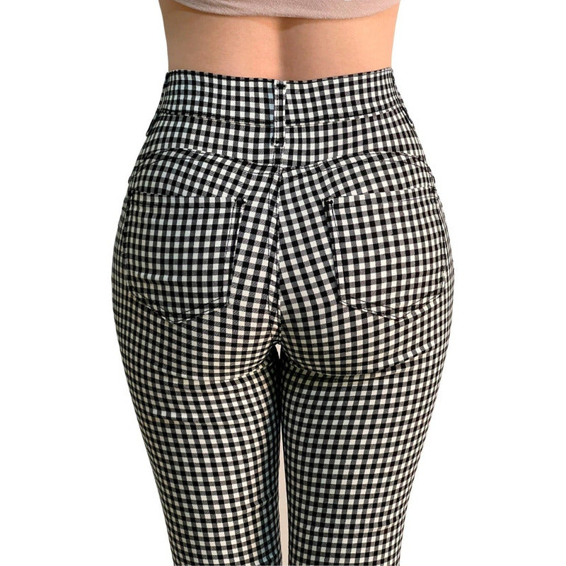 Pantalón Dama Cuadrado Corte Vaquero Tiro Alto