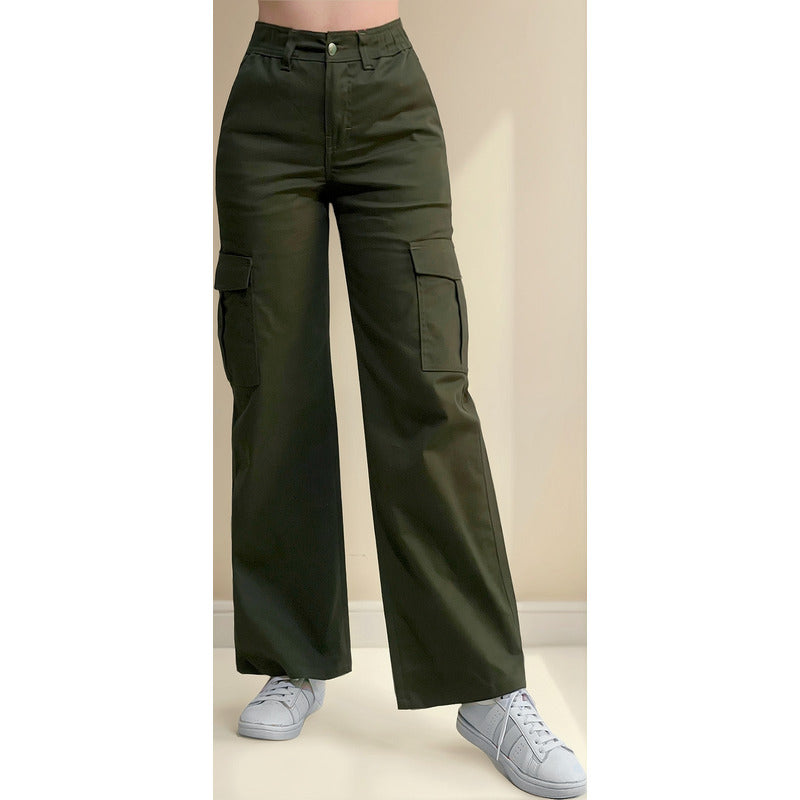Jogger Cargo Mujer Wide Leg Gabardina Holgado