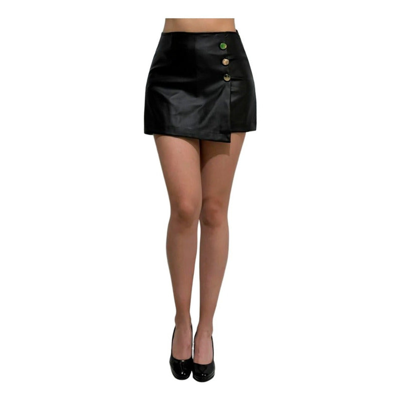 Falda Short Vinipiel Triple Botón Al Costado