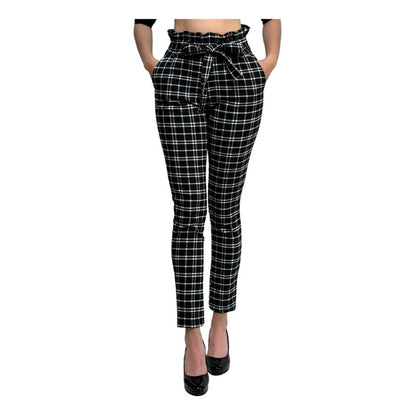 Pantalón Dama Cuadrado Cinturón Moño Cintura Plisada