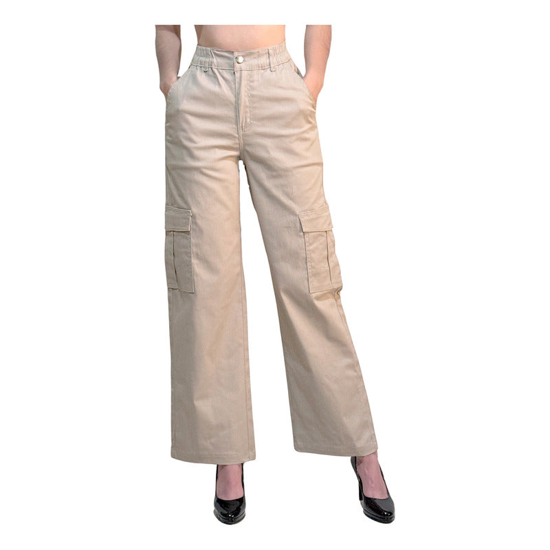 Jogger Cargo Mujer Wide Leg Gabardina Holgado
