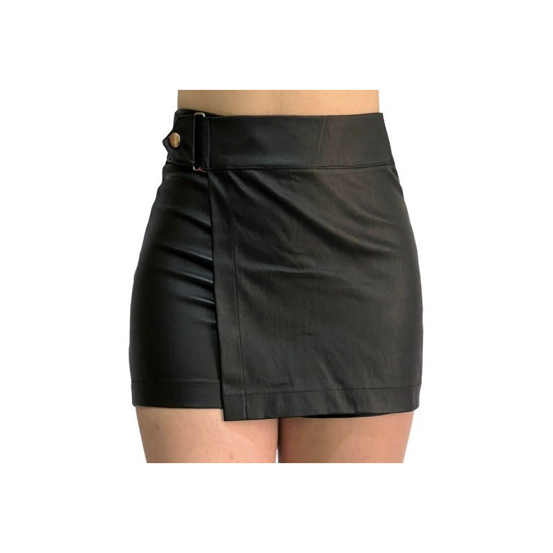 Short Falda 2 Piezas Con Broche Vinipiel + Negro Relieve