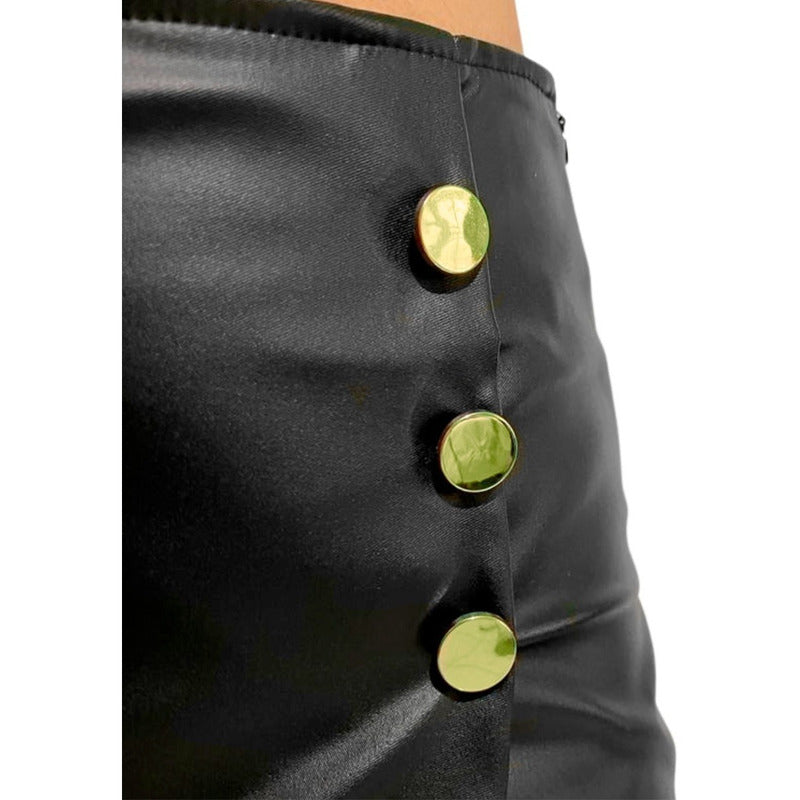 Falda Short Vinipiel Triple Botón Al Costado