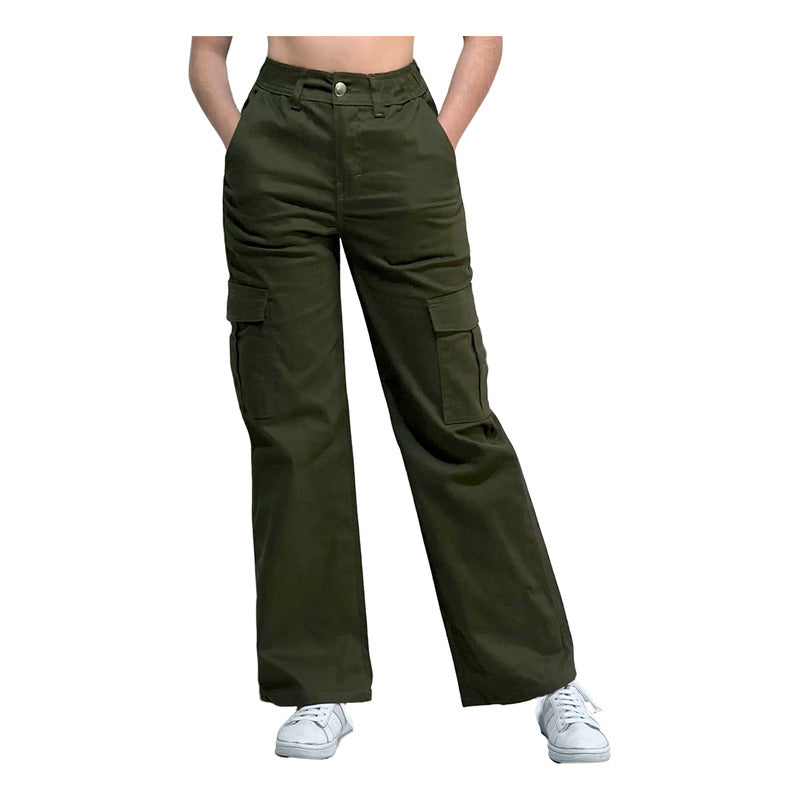 Jogger Cargo Mujer Wide Leg Gabardina Holgado