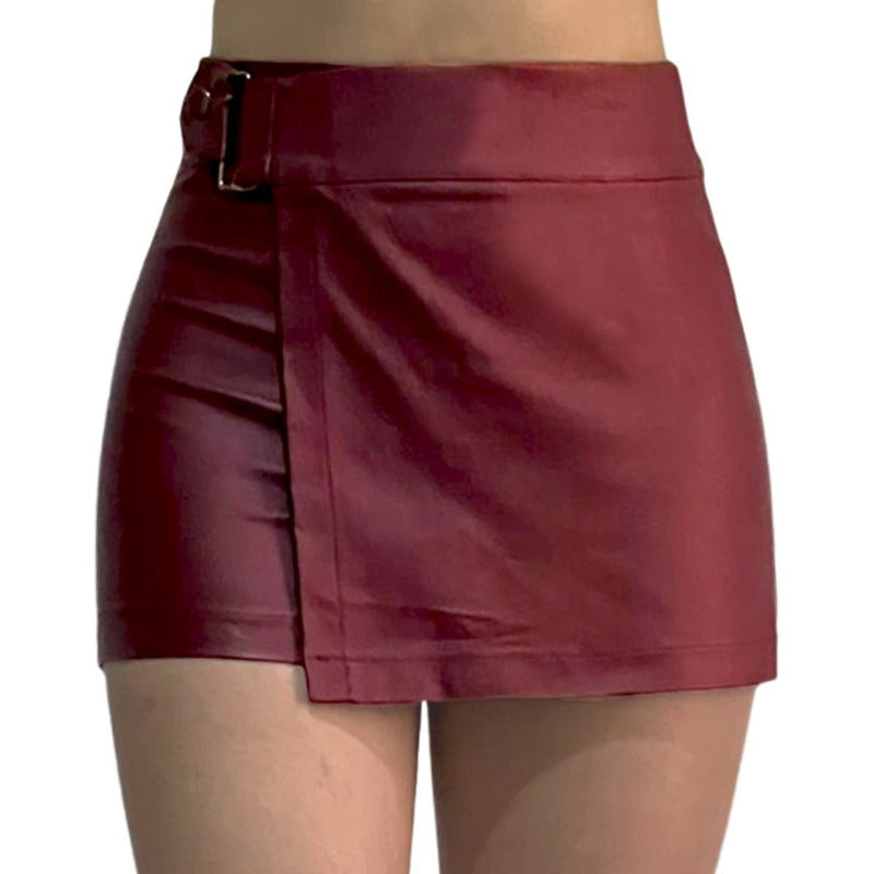 Short Falda 2 Piezas Con Broche Vinipiel + Negro Relieve