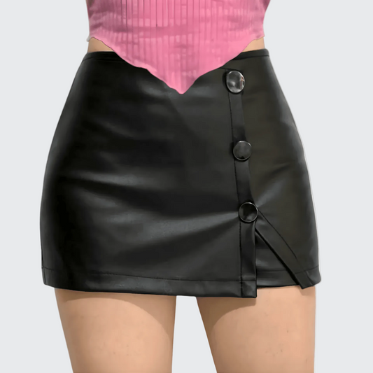Short Falda Mujer Botones Metálicos Negros Y Abertura - AIDEE GIAN