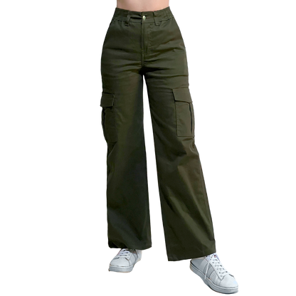 Jogger Cargo Mujer Wide Leg Gabardina Holgado