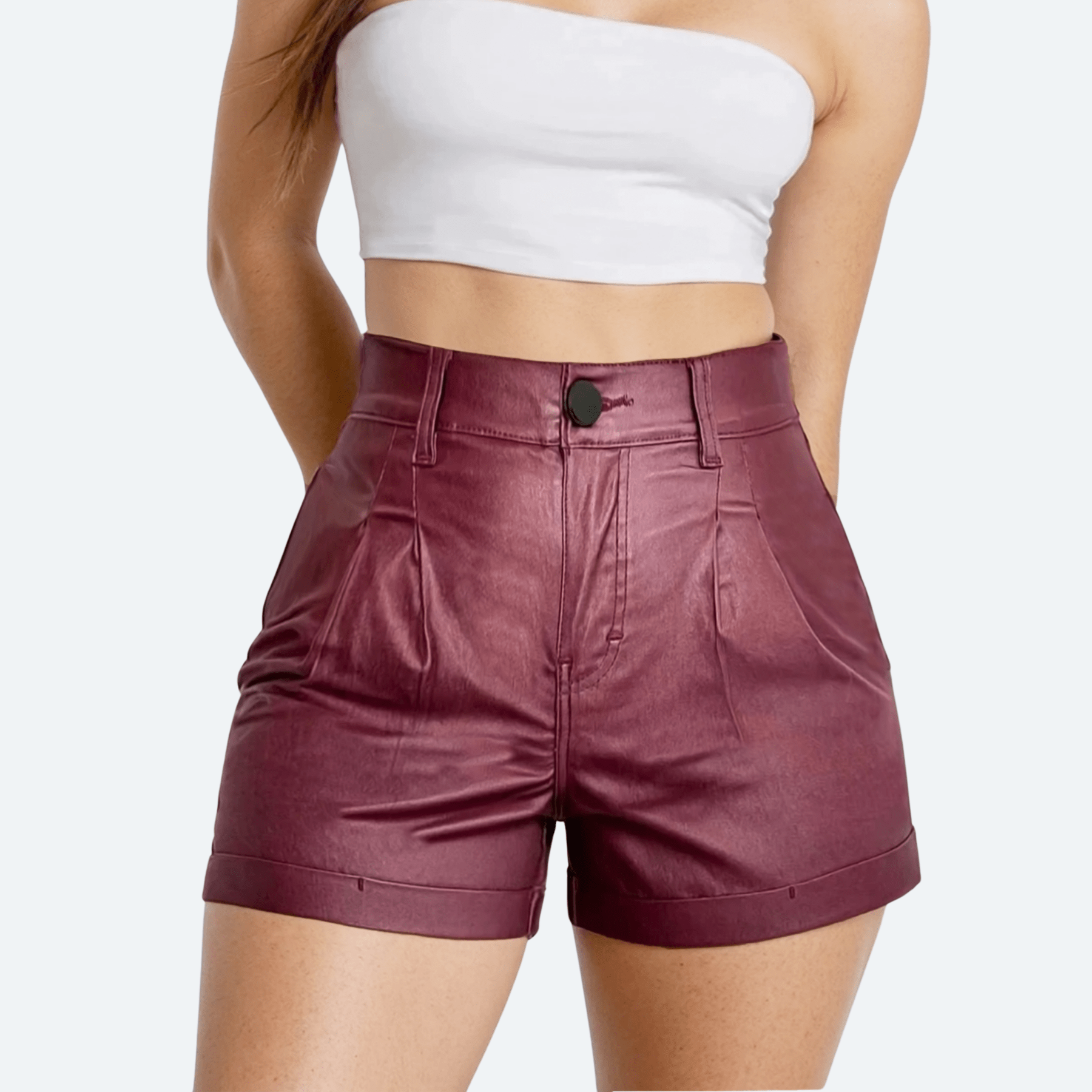 Short Mujer Vinipiel Cintura Estrecha Bolsillo Oblicuo - AIDEE GIAN