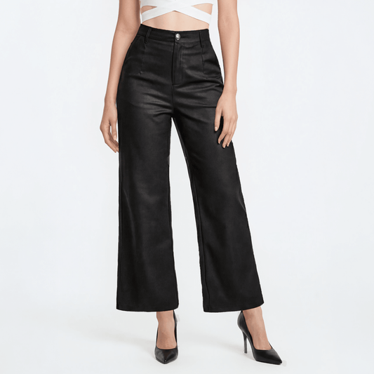 Pantalón Vinipiel Mujer Pierna Ancha Cintura Alta